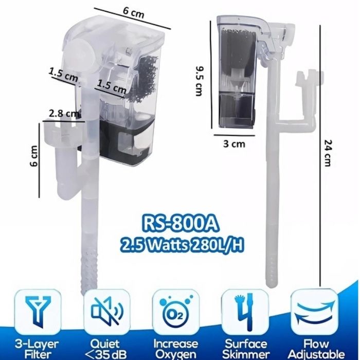 775-FA800A_78d0686f1ad4412701fa96b736af2206 RS-800A Askı Filtre 280L/H 2.5W 59x67x95mm - Görsel 1